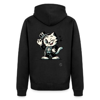 Bonjour Bonjour, Chat de dessin animé rétro classique - Veste à capuche bio Premium Unisexe - noir - Dos - Nico (187cm)