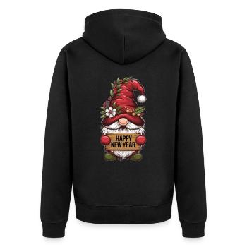 Gnom Zwerg Happy New Year - Unisex Premium Bio Zip Hoodie - Schwarz - Hinten - Nico (187cm)