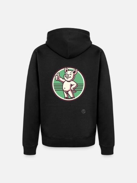 Thumbs Up – Funny Pig - Unisex Premium Organic Zip Hoodie - black