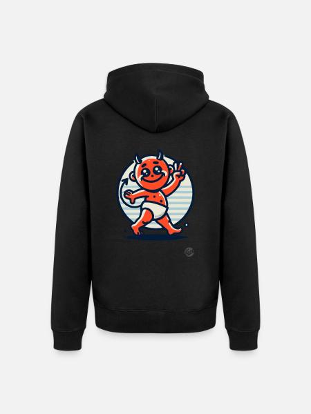 Stile cartone animato retrò vintage: piccolo diavolo carino - Felpa con cappuccio ecologica premium unisex - nero