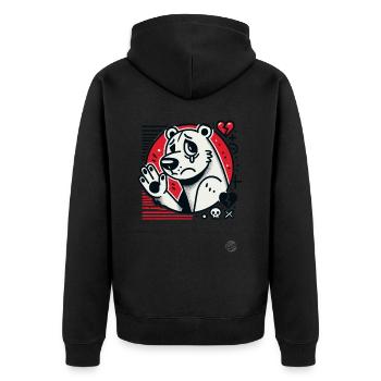 Trauriger Bär winkt mit Herzen zum Abschied - Unisex Premium Bio Zip Hoodie - Schwarz - Hinten - Nico (187cm)