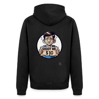 Parodie : en salopette, Shoot Me pour 10 $ - Veste à capuche bio Premium Unisexe - noir - Dos - Nico (187cm)