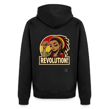 Rasta-Mädchen: Rastafari Revolution - Unisex Premium Bio Zip Hoodie - Schwarz - Hinten - Nico (187cm)