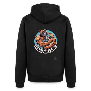 Harter Bodybuilder-Bär: Umarmungen gratis - Unisex Premium Bio Zip Hoodie - Schwarz - Hinten - Nico (187cm)