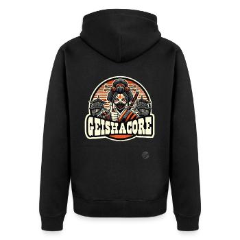 Japan Edo Ninja Samurai: Thumbs Up Geisha - Unisex Premium Organic Zip Hoodie - black - Back - Nico (187cm)