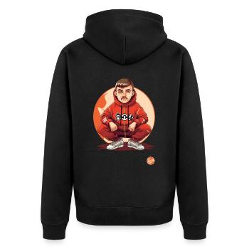 Slav Squat Tracksuit Gopnik Mode Design - Unisex Premium Bio Zip Hoodie - Schwarz - Hinten - Nico (187cm)