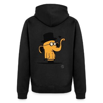Niedlicher orangener Cartoon Elefant Design - Unisex Premium Bio Zip Hoodie - Schwarz - Hinten - Nico (187cm)