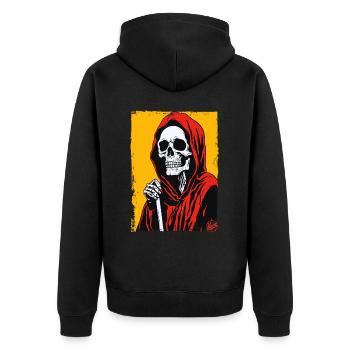 Conception calme et posée de la Faucheuse - Veste à capuche bio Premium Unisexe - noir - Dos - Nico (187cm)