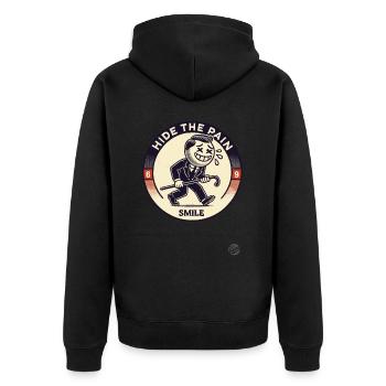 Retro Cartoon: Versteck den Schmerz und Lächle - Unisex Premium Bio Zip Hoodie - Schwarz - Hinten - Nico (187cm)