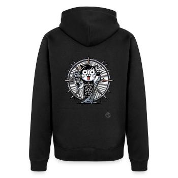 Metal-Katze, wir vertrauen auf Death-Metal - Unisex Premium Bio Zip Hoodie - Schwarz - Hinten - Nico (187cm)