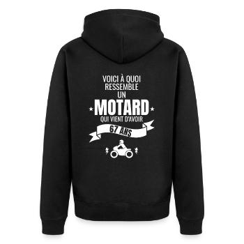 idée cadeau pour un motard humour homme 67 ans - Veste à capuche bio Premium Unisexe - noir - Dos - Nico (187cm)