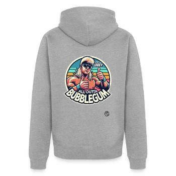 Never Obey, All Outta Bubblegum - Unisex Premium Bio Zip Hoodie - Grau meliert - Hinten - Nico (187cm)