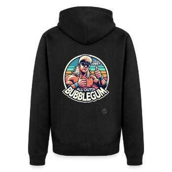 Never Obey, All Outta Bubblegum - Unisex Premium Bio Zip Hoodie - Schwarz - Hinten - Nico (187cm)