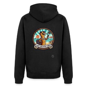 Die Dame Frau Biber und der Strandurlaub - Unisex Premium Bio Zip Hoodie - Schwarz - Hinten - Nico (187cm)
