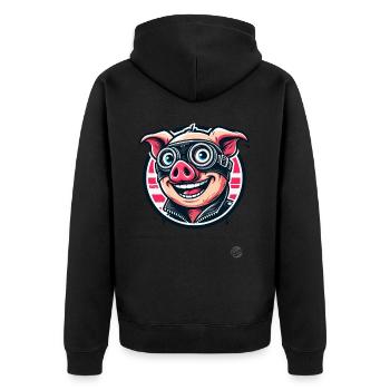 Old School Motorcycle Biker Pig - Unisex Premium Organic Zip Hoodie - black - Back - Nico (187cm)