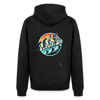Evolution of the mountain biker, mountain bike - Unisex Premium Organic Zip Hoodie - black - Back - Nico (187cm)