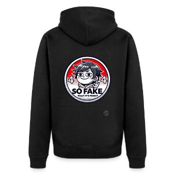 So Fake, dass es Lustig ist - Unisex Premium Bio Zip Hoodie - Schwarz - Hinten - Nico (187cm)