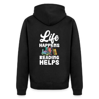 Das Leben Passiert Bücher Helfen Leseliebhaber - Unisex Premium Bio Zip Hoodie - Schwarz - Hinten - Nico (187cm)