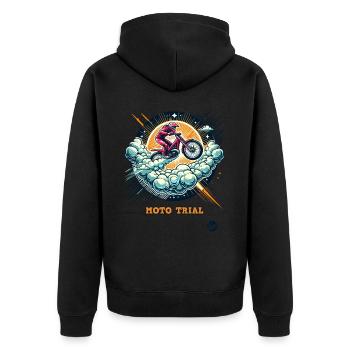 Moto-Trial im Himmel - Unisex Premium Bio Zip Hoodie - Schwarz - Hinten - Nico (187cm)