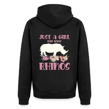 Simply a girl who loves rhinos flowers - Unisex Premium Organic Zip Hoodie - black - Back - Nico (187cm)