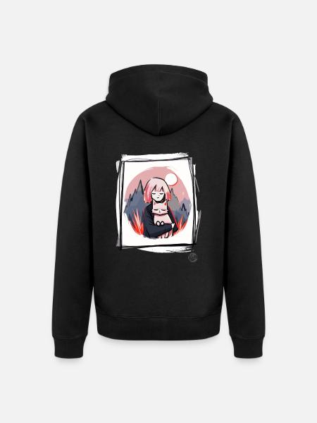 Mädchen mit Katze - Unisex Premium Bio Zip Hoodie - Schwarz