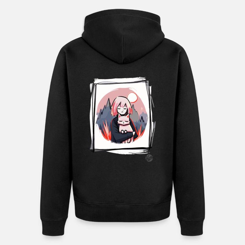 Fille avec chat - Veste à capuche bio Premium Unisexe - noir