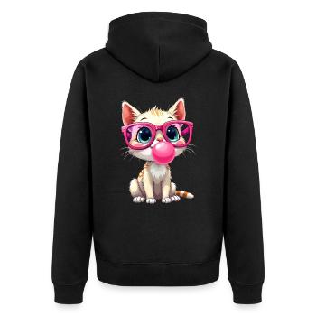 Katze mit Brille, Kätzchen, Kaugummi, Kawaii - Unisex Premium Bio Zip Hoodie - Schwarz - Hinten - Nico (187cm)