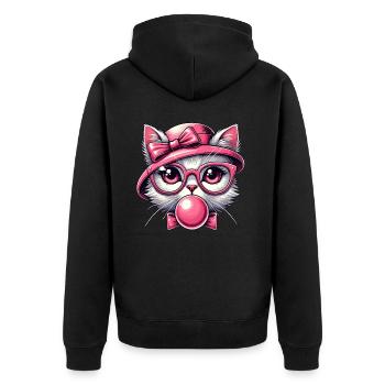 Katze mit Brille, Kätzchen, Kaugummi, Kawaii - Unisex Premium Bio Zip Hoodie - Schwarz - Hinten - Nico (187cm)