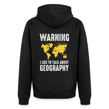 Attention : J’aime parler de géographie - Veste à capuche bio Premium Unisexe - noir - Dos - Nico (187cm)