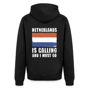 Netherlands Is Calling And I Must Go - Unisex Premium Bio Zip Hoodie - Schwarz - Hinten - Nico (187cm)