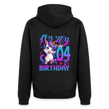 4. Geburtstag Einhorn Es ist mein 4. Geburtstag - Unisex Premium Bio Zip Hoodie - Schwarz - Hinten - Nico (187cm)