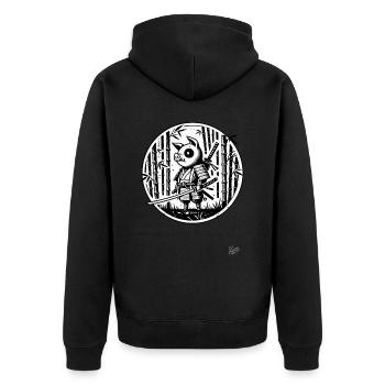In the bamboo forest, a samurai pig - Unisex Premium Organic Zip Hoodie - black - Back - Nico (187cm)
