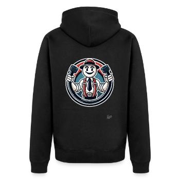 Vintage Retro Cartoon Comic - Mann und Schlauch - Unisex Premium Bio Zip Hoodie - Schwarz - Hinten - Nico (187cm)