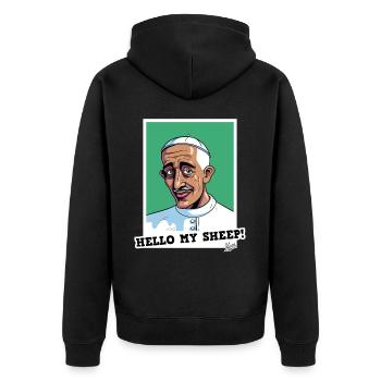 Bishop says: Hello my sheep - Unisex Premium Organic Zip Hoodie - black - Back - Nico (187cm)