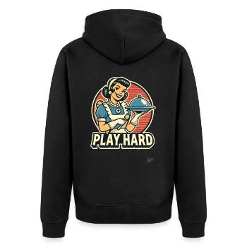 Housewife Cooking Serving Hard Play - Unisex Premium Organic Zip Hoodie - black - Back - Nico (187cm)