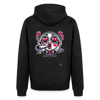 verliebter Retro Mann mit Augen aus Herzen - Unisex Premium Bio Zip Hoodie - Schwarz - Hinten - Nico (187cm)