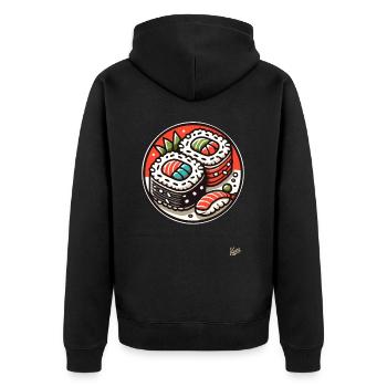 Sushi - Unisex Premium Bio Zip Hoodie - Schwarz - Hinten - Nico (187cm)