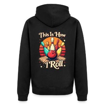 Bowling Spruch lustig für Bowlingliebhaber, Bowler - Unisex Premium Bio Zip Hoodie - Schwarz - Hinten - Nico (187cm)