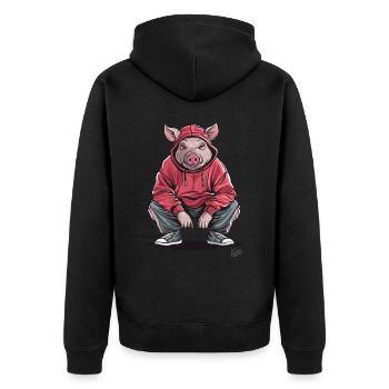 Slavic Gopnik pig crouching - Unisex Premium Organic Zip Hoodie - black - Back - Nico (187cm)