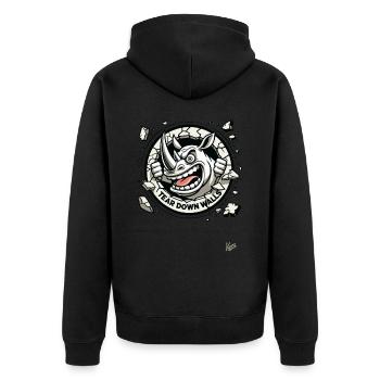 Break and tear down the walls, wild rhinoceros - Unisex Premium Organic Zip Hoodie - black - Back - Nico (187cm)