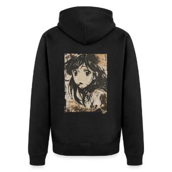 Japanisches Grunge-Cover Cartoon-Mädchen - Unisex Premium Bio Zip Hoodie - Schwarz - Hinten - Nico (187cm)