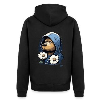 Trauriger Hund mit Blumen - Unisex Premium Bio Zip Hoodie - Schwarz - Hinten - Nico (187cm)