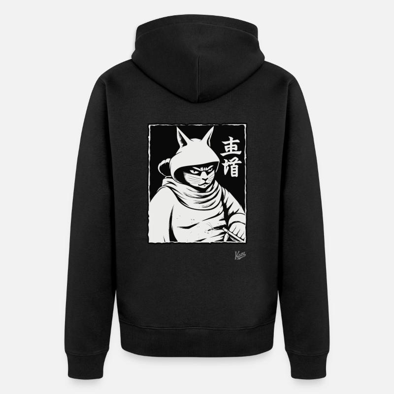 Chat shogun samouraï - Veste à capuche bio Premium Unisexe - noir