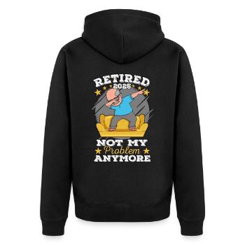 Retired 2025 Retirement Legend Retired - Unisex Premium Organic Zip Hoodie - black - Back - Nico (187cm)