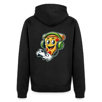 Gaming, Video Gamer, Zocker, Pizza & Controller - Unisex Premium Bio Zip Hoodie - Schwarz - Hinten - Nico (187cm)