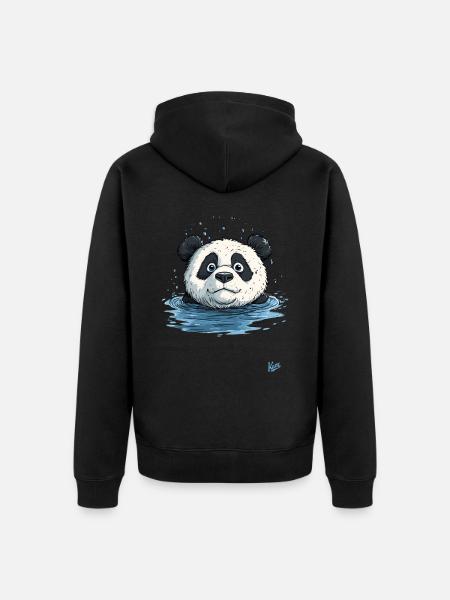 Little panda in the water - Unisex Premium Organic Zip Hoodie - black
