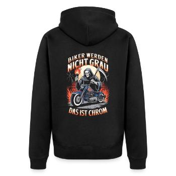 Werden Nicht Grau Das Ist Chrom Motorradfahrer - Unisex Premium Bio Zip Hoodie - Schwarz - Hinten - Nico (187cm)