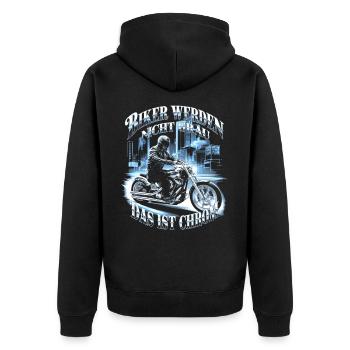 Werden Nicht Grau Das Ist Chrom Motorradfahrer - Unisex Premium Bio Zip Hoodie - Schwarz - Hinten - Nico (187cm)