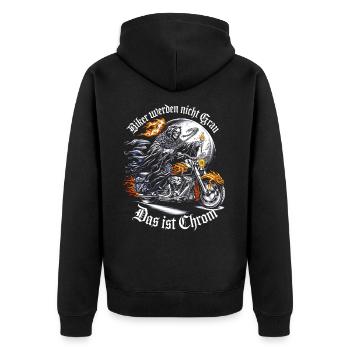 Werden Nicht Grau Das Ist Chrom Motorradfahrer - Unisex Premium Bio Zip Hoodie - Schwarz - Hinten - Nico (187cm)