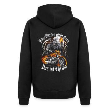 Werden Nicht Grau Das Ist Chrom Motorradfahrer - Unisex Premium Bio Zip Hoodie - Schwarz - Hinten - Nico (187cm)